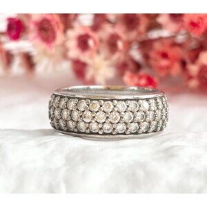 Band Style CZ Gemstone Fully Lined 925 Sterling Silver Vintage Ring - sz 8